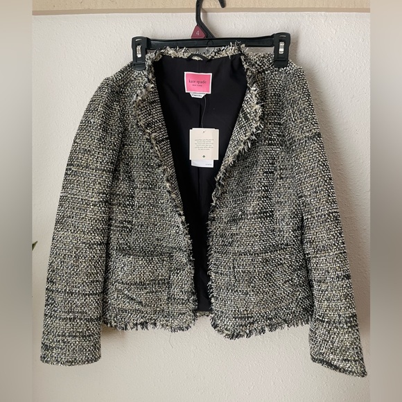 Kate Spade Party Tweed Metallic Sparkle Blazer Jacket Open Front Size 4 New Tags - Picture 3 of 11
